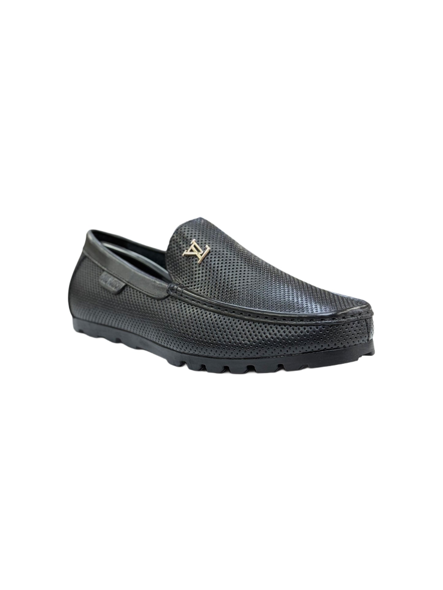 Lv Dotted Gold Logo black Loafer