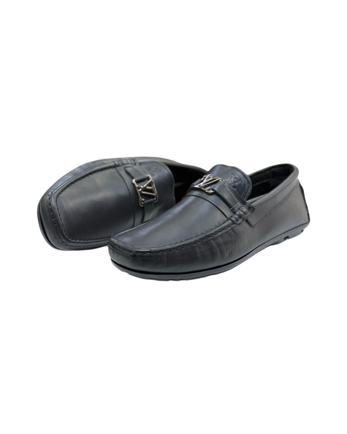 Lv Logo Black Leather Loafer