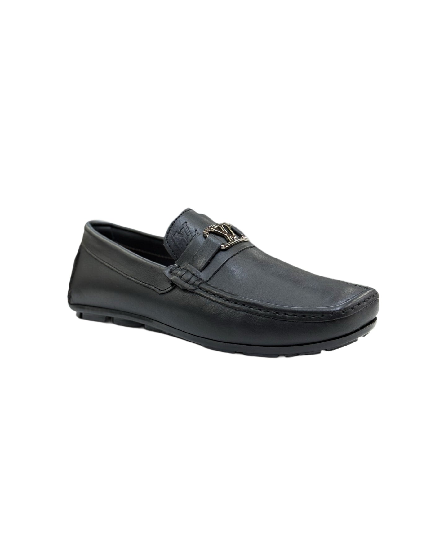 Lv Logo Black Leather Loafer