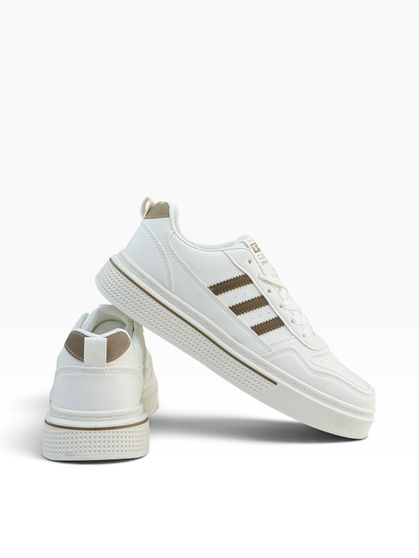 Fashion Mens White/Brown 3 Stripe Sneaker