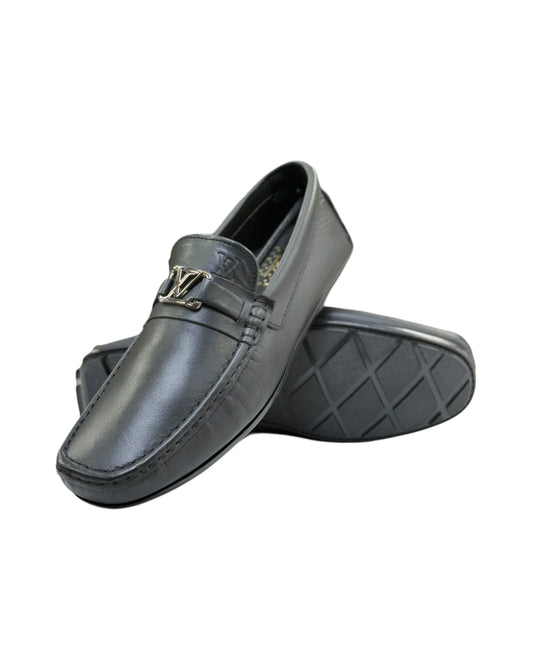 Lv Logo Black Leather Loafer