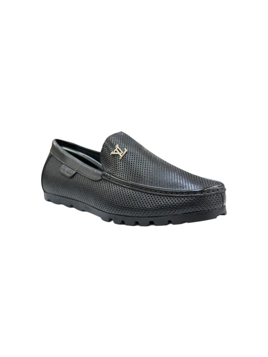 Lv Dotted Gold Logo black Loafer