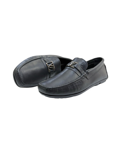 Lv Logo Black Leather Loafer