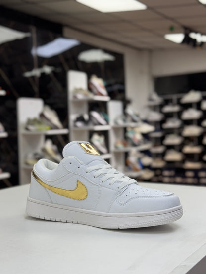 Air Jordan White Gold Logo Sneaker