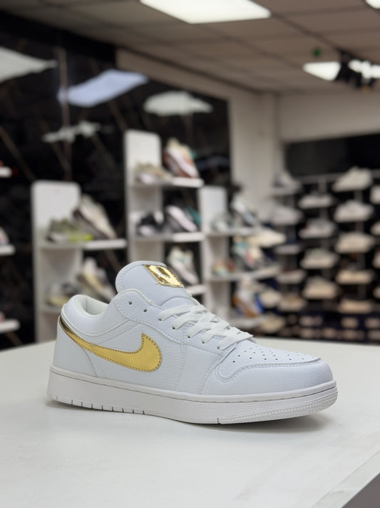 Air Jordan White Gold Logo Sneaker